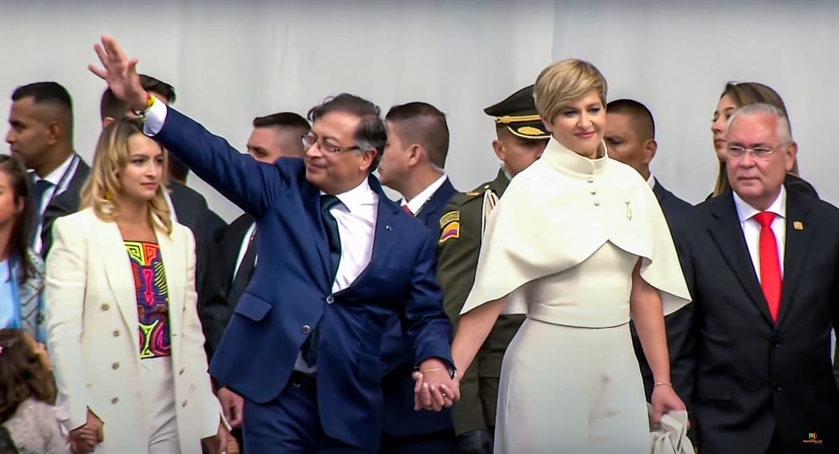 President Gustavo Petro Waving At A Crowd During His Inauguration